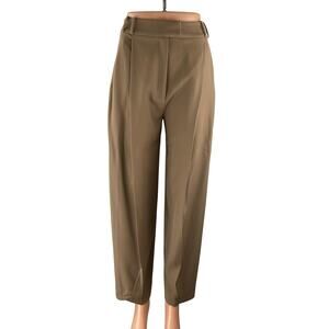 NEW Re ONA Women's Tan Pleated High Rise Straight Curve Trousers Pants Size XS